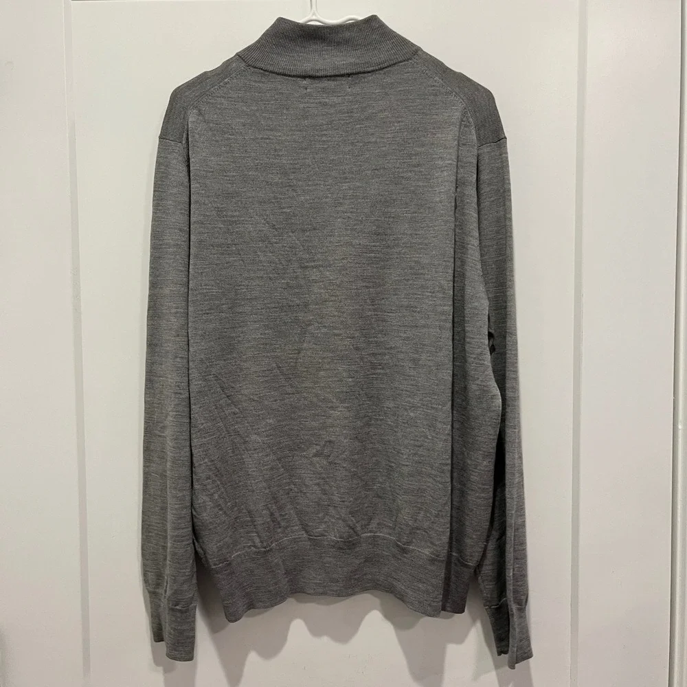 Brooks Brothers Saxon Wool Quarter Zip Sweater Men Large Gray 100% Wool Pullover